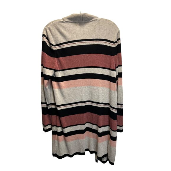 Chicos Womens Open Front Cardigan Sweater Size 2 Stripe Pattern Rayon Blend - Picture 2 of 5